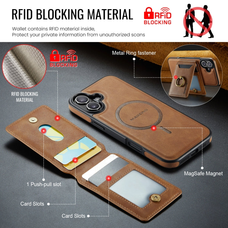 For iPhone 16 DG.MING K1 MagSafe Detachable Wallet RFID Back Cover Phone Case(Brown) - iPhone 16 Cases by DG.MING | Online Shopping UK | buy2fix