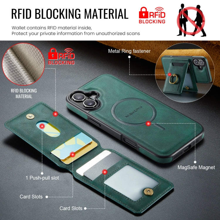 For iPhone 16 DG.MING K1 MagSafe Detachable Wallet RFID Back Cover Phone Case(Green) - iPhone 16 Cases by DG.MING | Online Shopping UK | buy2fix