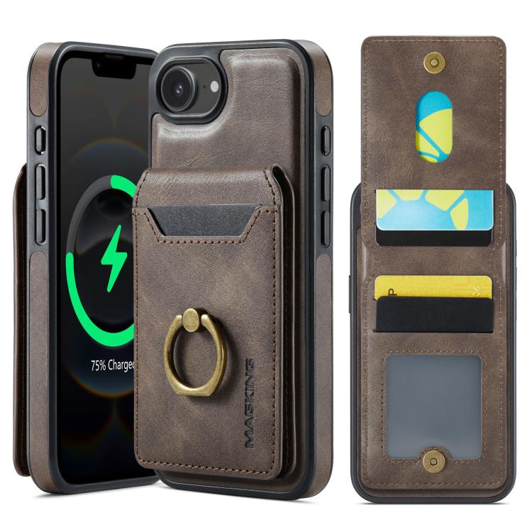 For iPhone 16e MAGKING K1 MagSafe Detachable Wallet RFID Back Cover Phone Case(Coffee) - iPhone 16e Cases by MAGKING | Online Shopping UK | buy2fix