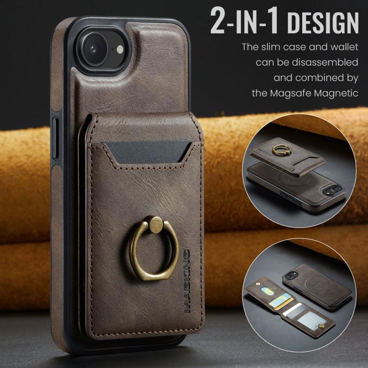 For iPhone 16e MAGKING K1 MagSafe Detachable Wallet RFID Back Cover Phone Case(Coffee) - iPhone 16e Cases by MAGKING | Online Shopping UK | buy2fix