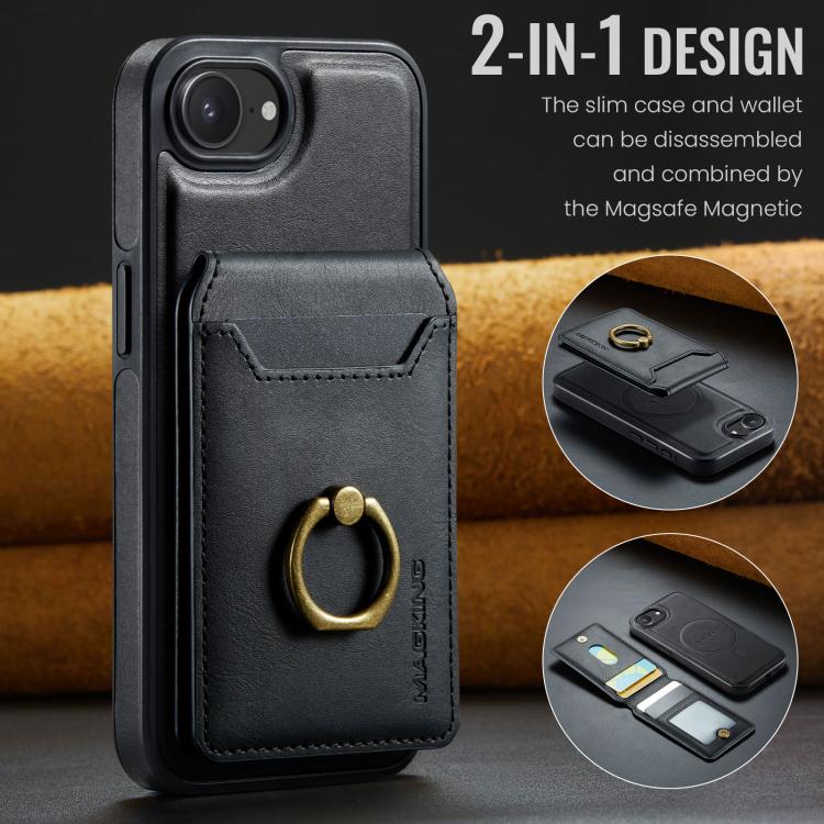 For iPhone 16e MAGKING K1 MagSafe Detachable Wallet RFID Back Cover Phone Case(Black) - iPhone 16e Cases by MAGKING | Online Shopping UK | buy2fix