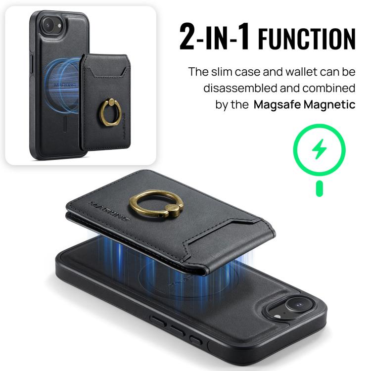 For iPhone 16e MAGKING K1 MagSafe Detachable Wallet RFID Back Cover Phone Case(Black) - iPhone 16e Cases by MAGKING | Online Shopping UK | buy2fix