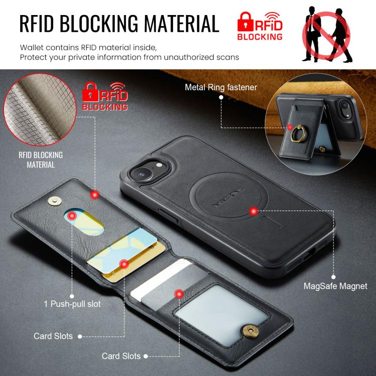For iPhone 16e MAGKING K1 MagSafe Detachable Wallet RFID Back Cover Phone Case(Black) - iPhone 16e Cases by MAGKING | Online Shopping UK | buy2fix