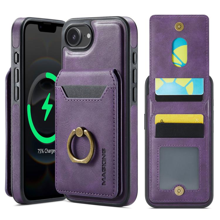 For iPhone 16e MAGKING K1 MagSafe Detachable Wallet RFID Back Cover Phone Case(Purple) - iPhone 16e Cases by MAGKING | Online Shopping UK | buy2fix