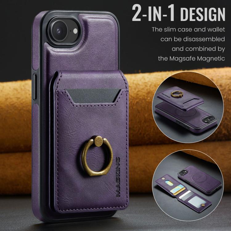 For iPhone 16e MAGKING K1 MagSafe Detachable Wallet RFID Back Cover Phone Case(Purple) - iPhone 16e Cases by MAGKING | Online Shopping UK | buy2fix