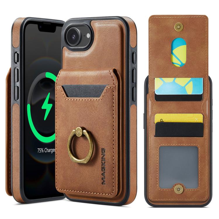 For iPhone 16e MAGKING K1 MagSafe Detachable Wallet RFID Back Cover Phone Case(Brown) - iPhone 16e Cases by MAGKING | Online Shopping UK | buy2fix