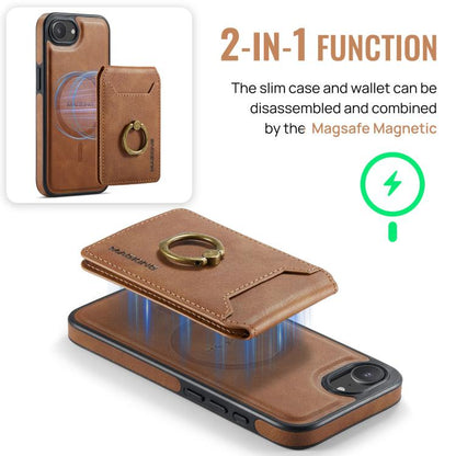 For iPhone 16e MAGKING K1 MagSafe Detachable Wallet RFID Back Cover Phone Case(Brown) - iPhone 16e Cases by MAGKING | Online Shopping UK | buy2fix