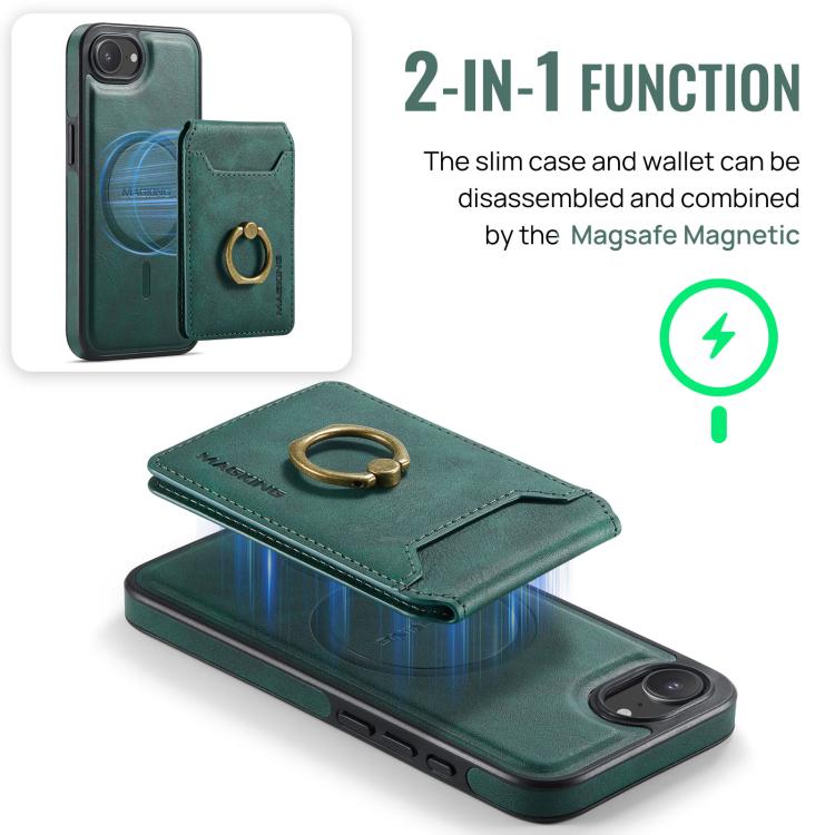 For iPhone 16e MAGKING K1 MagSafe Detachable Wallet RFID Back Cover Phone Case(Green) - iPhone 16e Cases by MAGKING | Online Shopping UK | buy2fix