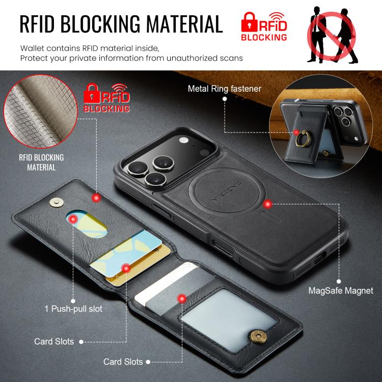 For iPhone 17 Pro Max MAGKING K1 MagSafe Detachable Wallet RFID Back Cover Phone Case(Black) - iPhone 17 Pro Max Cases by MAGKING | Online Shopping UK | buy2fix