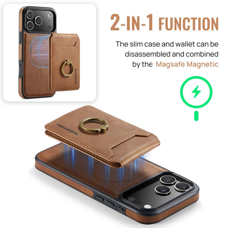 For iPhone 17 Pro Max MAGKING K1 MagSafe Detachable Wallet RFID Back Cover Phone Case(Brown) - iPhone 17 Pro Max Cases by MAGKING | Online Shopping UK | buy2fix