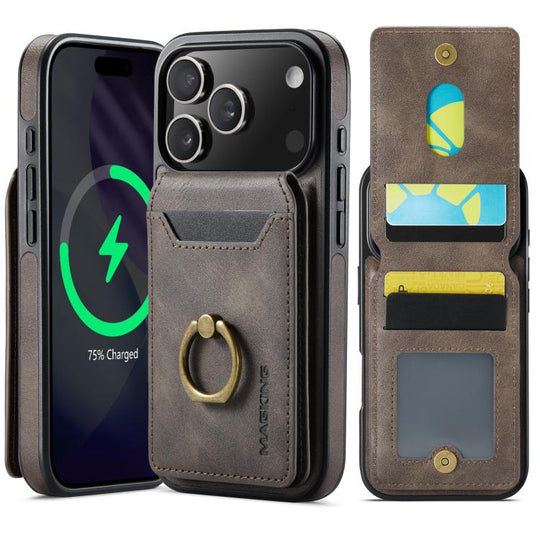 For iPhone 18 Pro / 17 Pro MAGKING K1 MagSafe Detachable Wallet RFID Back Cover Phone Case(Coffee)