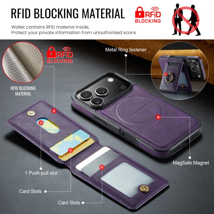 For iPhone 17 Pro MAGKING K1 MagSafe Detachable Wallet RFID Back Cover Phone Case(Purple) - iPhone 17 Pro Cases by MAGKING | Online Shopping UK | buy2fix