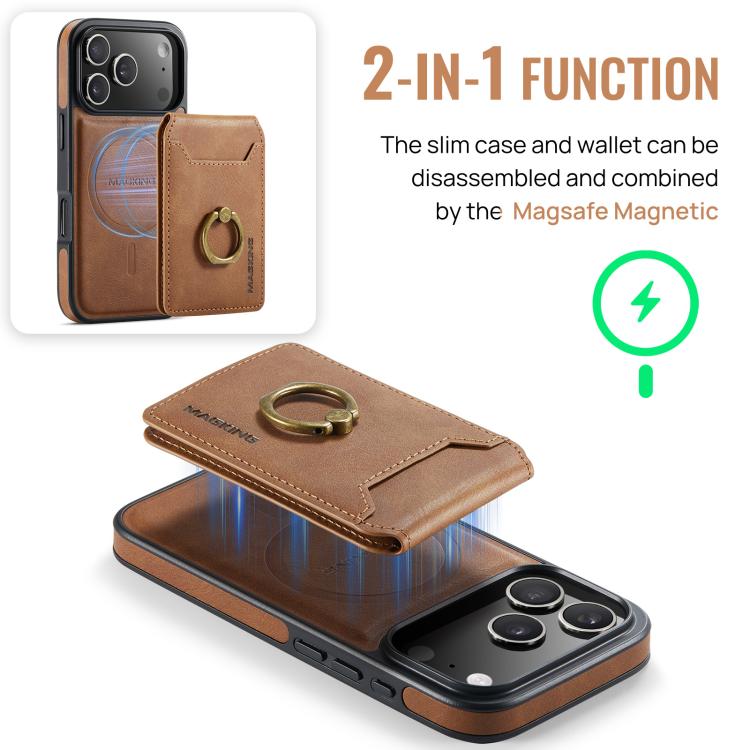For iPhone 17 Pro MAGKING K1 MagSafe Detachable Wallet RFID Back Cover Phone Case(Brown) - iPhone 17 Pro Cases by MAGKING | Online Shopping UK | buy2fix