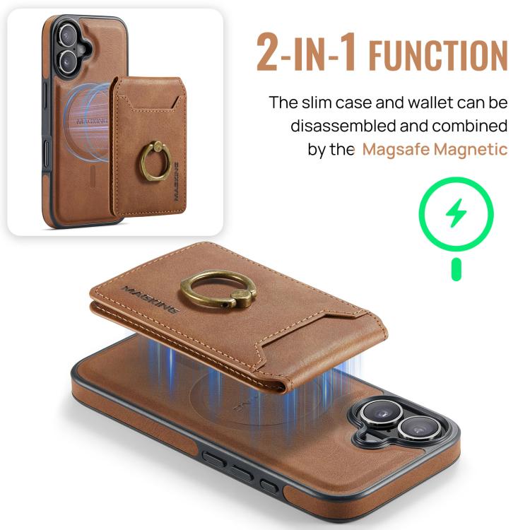 For iPhone 17 MAGKING K1 MagSafe Detachable Wallet RFID Back Cover Phone Case(Brown) - iPhone 17 Cases by MAGKING | Online Shopping UK | buy2fix