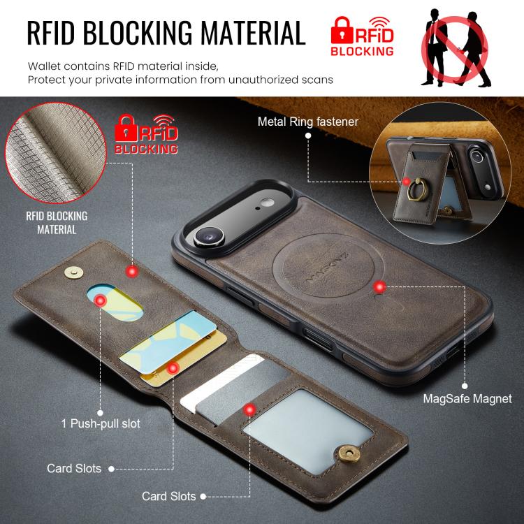 For iPhone Air MAGKING K1 MagSafe Detachable Wallet RFID Back Cover Phone Case(Coffee) - iPhone Air Cases by MAGKING | Online Shopping UK | buy2fix