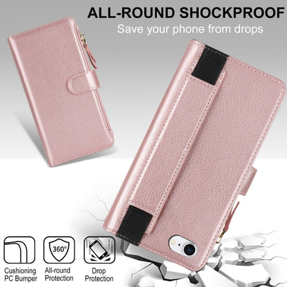For iPhone SE 2022 / SE 2020 Wristband Holder Zipper Purse RFID Leather Phone Case(Rose Gold) - iPhone SE 2022 / 2020 / 8 / 7 Cases by buy2fix | Online Shopping UK | buy2fix