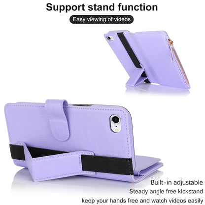 For iPhone SE 2022 / SE 2020 Wristband Holder Zipper Purse RFID Leather Phone Case(Purple) - iPhone SE 2022 / 2020 / 8 / 7 Cases by buy2fix | Online Shopping UK | buy2fix