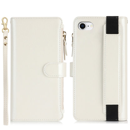 For iPhone SE 2022 / SE 2020 Wristband Holder Zipper Purse RFID Leather Phone Case(White) - iPhone SE 2022 / 2020 / 8 / 7 Cases by buy2fix | Online Shopping UK | buy2fix