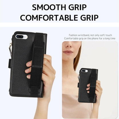 For iPhone 8 Plus / 7 Plus Wristband Holder Zipper Purse RFID Leather Phone Case(Black) - More iPhone Cases by buy2fix | Online Shopping UK | buy2fix