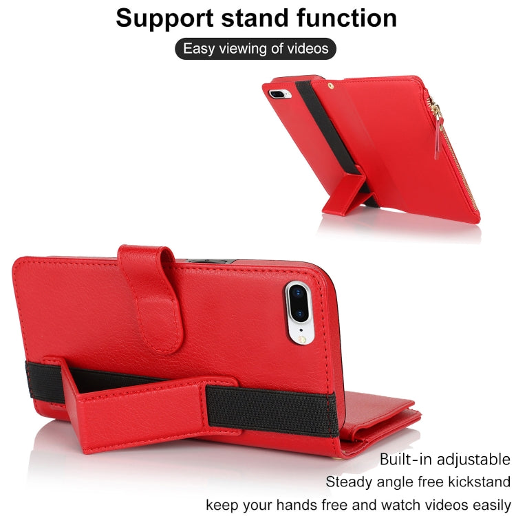 For iPhone 8 Plus / 7 Plus Wristband Holder Zipper Purse RFID Leather Phone Case(Red) - More iPhone Cases by buy2fix | Online Shopping UK | buy2fix