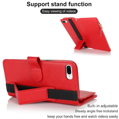 For iPhone 8 Plus / 7 Plus Wristband Holder Zipper Purse RFID Leather Phone Case(Red) - More iPhone Cases by buy2fix | Online Shopping UK | buy2fix