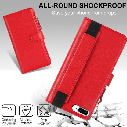 For iPhone 8 Plus / 7 Plus Wristband Holder Zipper Purse RFID Leather Phone Case(Red) - More iPhone Cases by buy2fix | Online Shopping UK | buy2fix