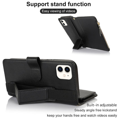 For iPhone 11 Wristband Holder Zipper Purse RFID Leather Phone Case(Black) - iPhone 11 Cases by buy2fix | Online Shopping UK | buy2fix