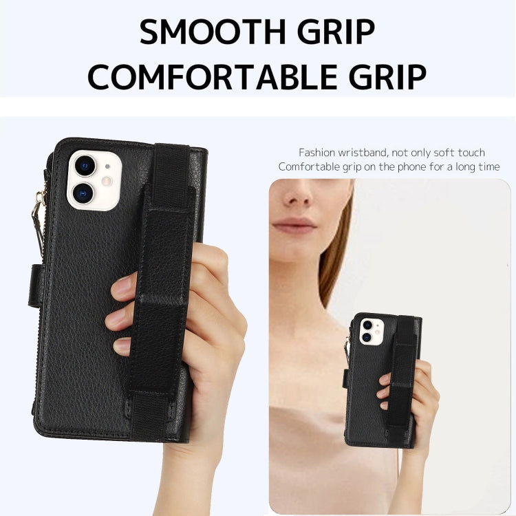 For iPhone 11 Wristband Holder Zipper Purse RFID Leather Phone Case(Black) - iPhone 11 Cases by buy2fix | Online Shopping UK | buy2fix