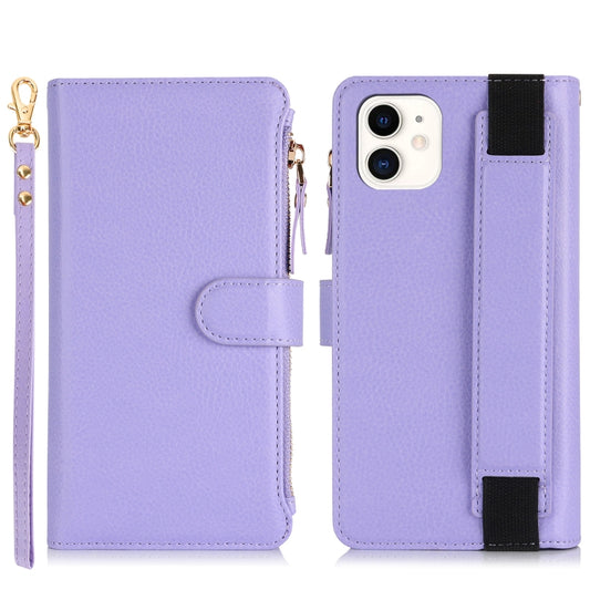 For iPhone 11 Wristband Holder Zipper Purse RFID Leather Phone Case(Purple) - iPhone 11 Cases by buy2fix | Online Shopping UK | buy2fix