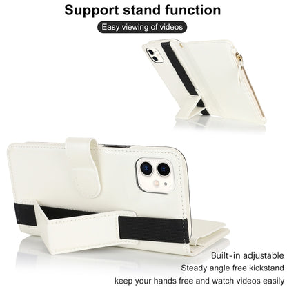 For iPhone 11 Wristband Holder Zipper Purse RFID Leather Phone Case(White) - iPhone 11 Cases by buy2fix | Online Shopping UK | buy2fix