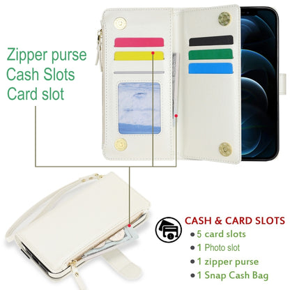 For iPhone 11 Wristband Holder Zipper Purse RFID Leather Phone Case(White) - iPhone 11 Cases by buy2fix | Online Shopping UK | buy2fix