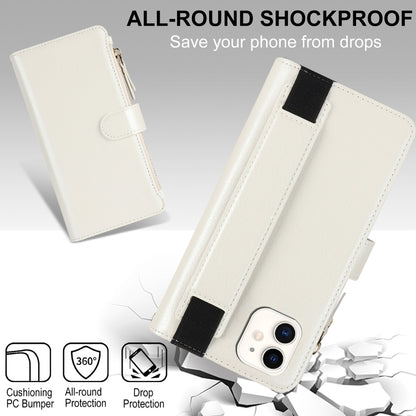 For iPhone 11 Wristband Holder Zipper Purse RFID Leather Phone Case(White) - iPhone 11 Cases by buy2fix | Online Shopping UK | buy2fix