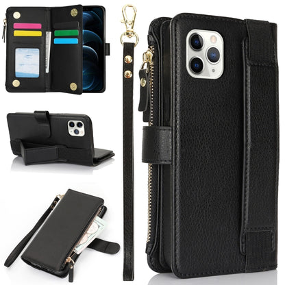 For iPhone 11 Pro Wristband Holder Zipper Purse RFID Leather Phone Case(Black) - iPhone 11 Pro Cases by buy2fix | Online Shopping UK | buy2fix