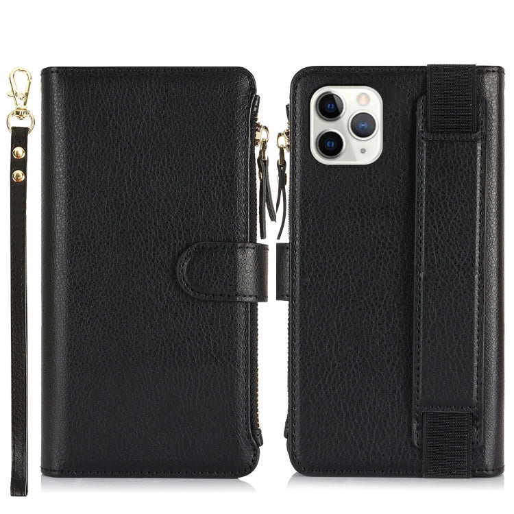 For iPhone 11 Pro Wristband Holder Zipper Purse RFID Leather Phone Case(Black) - iPhone 11 Pro Cases by buy2fix | Online Shopping UK | buy2fix