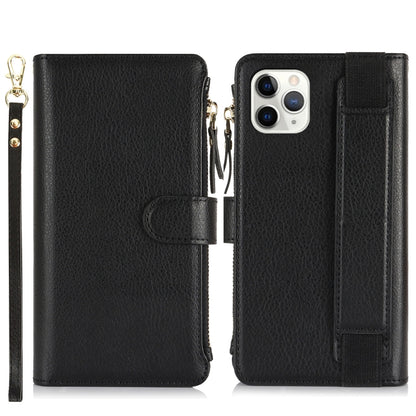 For iPhone 11 Pro Wristband Holder Zipper Purse RFID Leather Phone Case(Black) - iPhone 11 Pro Cases by buy2fix | Online Shopping UK | buy2fix