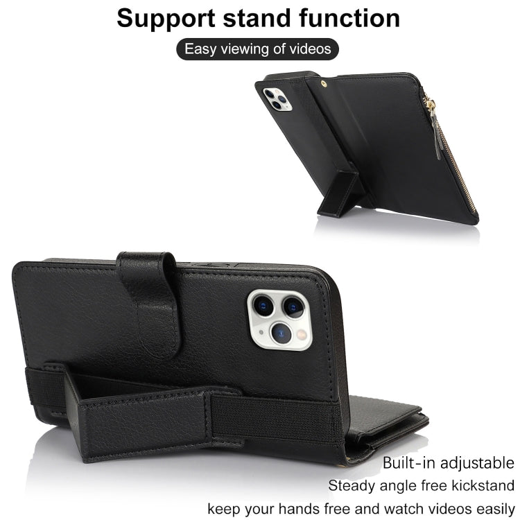 For iPhone 11 Pro Wristband Holder Zipper Purse RFID Leather Phone Case(Black) - iPhone 11 Pro Cases by buy2fix | Online Shopping UK | buy2fix
