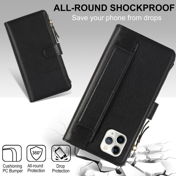 For iPhone 11 Pro Wristband Holder Zipper Purse RFID Leather Phone Case(Black) - iPhone 11 Pro Cases by buy2fix | Online Shopping UK | buy2fix
