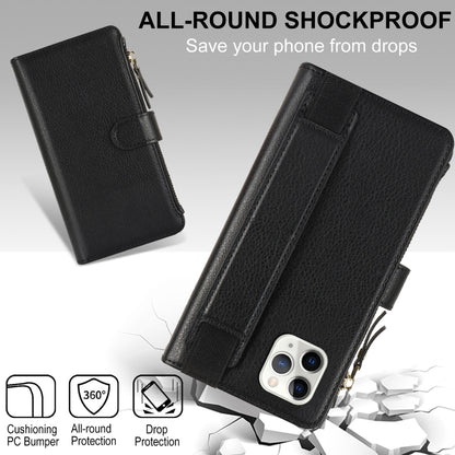 For iPhone 11 Pro Wristband Holder Zipper Purse RFID Leather Phone Case(Black) - iPhone 11 Pro Cases by buy2fix | Online Shopping UK | buy2fix