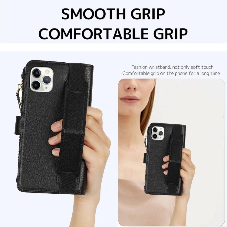For iPhone 11 Pro Wristband Holder Zipper Purse RFID Leather Phone Case(Black) - iPhone 11 Pro Cases by buy2fix | Online Shopping UK | buy2fix