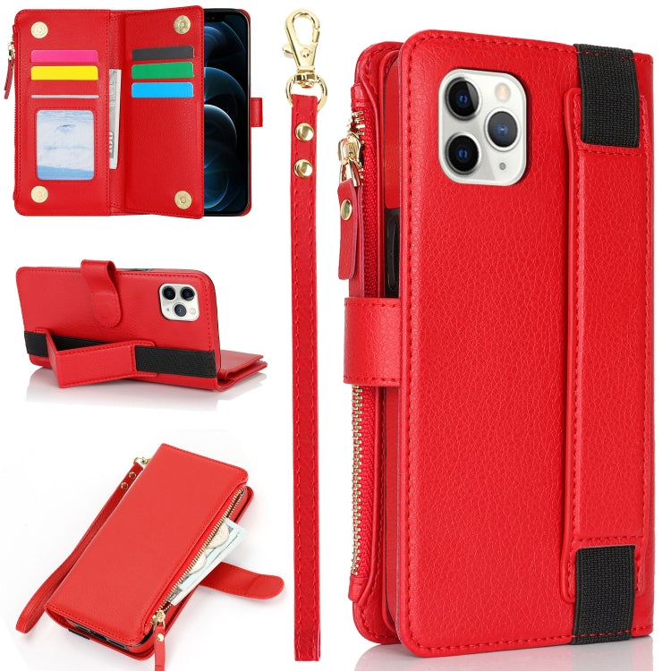 For iPhone 11 Pro Wristband Holder Zipper Purse RFID Leather Phone Case(Red) - iPhone 11 Pro Cases by buy2fix | Online Shopping UK | buy2fix
