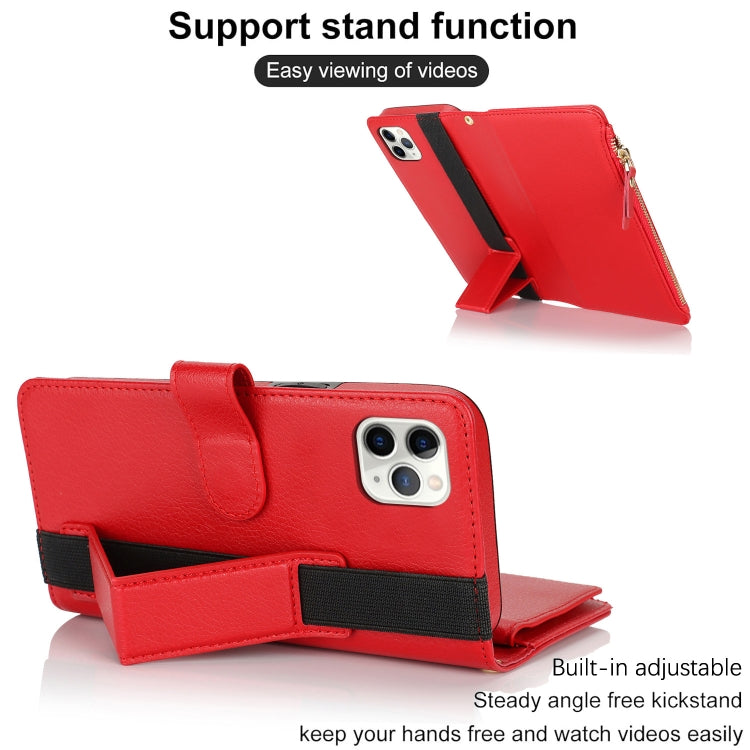 For iPhone 11 Pro Wristband Holder Zipper Purse RFID Leather Phone Case(Red) - iPhone 11 Pro Cases by buy2fix | Online Shopping UK | buy2fix