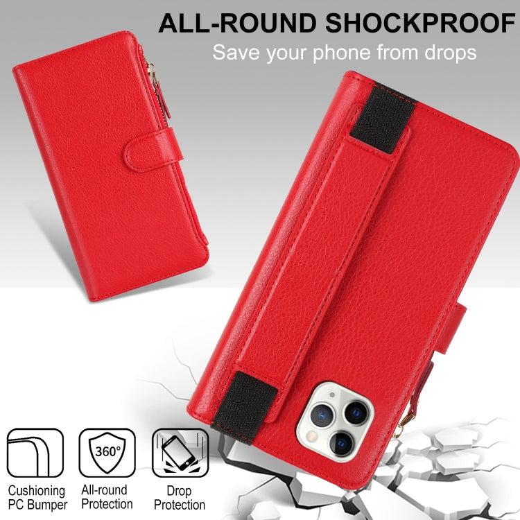 For iPhone 11 Pro Wristband Holder Zipper Purse RFID Leather Phone Case(Red) - iPhone 11 Pro Cases by buy2fix | Online Shopping UK | buy2fix