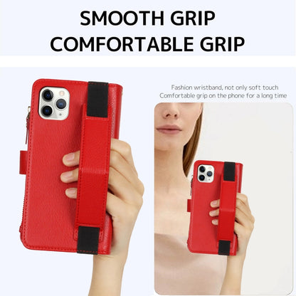 For iPhone 11 Pro Wristband Holder Zipper Purse RFID Leather Phone Case(Red) - iPhone 11 Pro Cases by buy2fix | Online Shopping UK | buy2fix