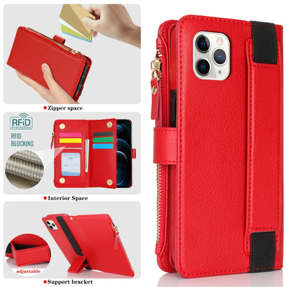 For iPhone 11 Pro Wristband Holder Zipper Purse RFID Leather Phone Case(Red) - iPhone 11 Pro Cases by buy2fix | Online Shopping UK | buy2fix