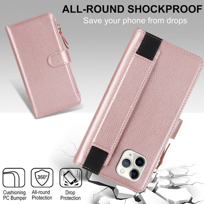 For iPhone 11 Pro Wristband Holder Zipper Purse RFID Leather Phone Case(Rose Gold) - iPhone 11 Pro Cases by buy2fix | Online Shopping UK | buy2fix