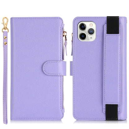 For iPhone 11 Pro Wristband Holder Zipper Purse RFID Leather Phone Case(Purple) - iPhone 11 Pro Cases by buy2fix | Online Shopping UK | buy2fix