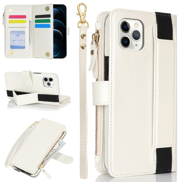 For iPhone 11 Pro Wristband Holder Zipper Purse RFID Leather Phone Case(White) - iPhone 11 Pro Cases by buy2fix | Online Shopping UK | buy2fix