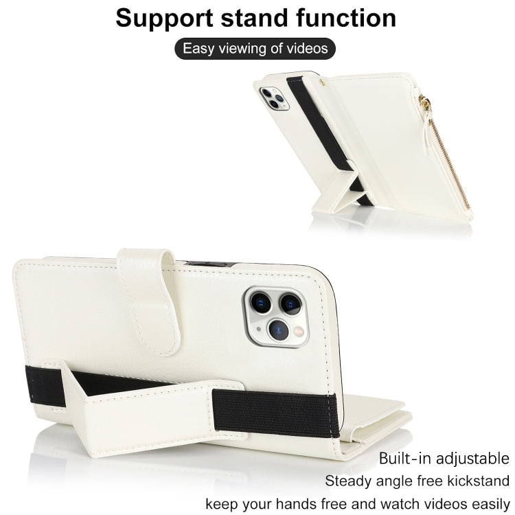For iPhone 11 Pro Wristband Holder Zipper Purse RFID Leather Phone Case(White) - iPhone 11 Pro Cases by buy2fix | Online Shopping UK | buy2fix