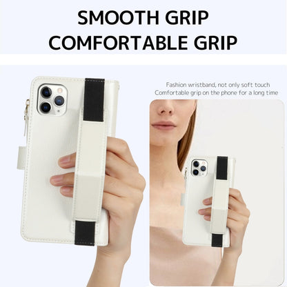For iPhone 11 Pro Wristband Holder Zipper Purse RFID Leather Phone Case(White) - iPhone 11 Pro Cases by buy2fix | Online Shopping UK | buy2fix
