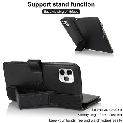 For iPhone 11 Pro Max Wristband Holder Zipper Purse RFID Leather Phone Case(Black) - iPhone 11 Pro Max Cases by buy2fix | Online Shopping UK | buy2fix